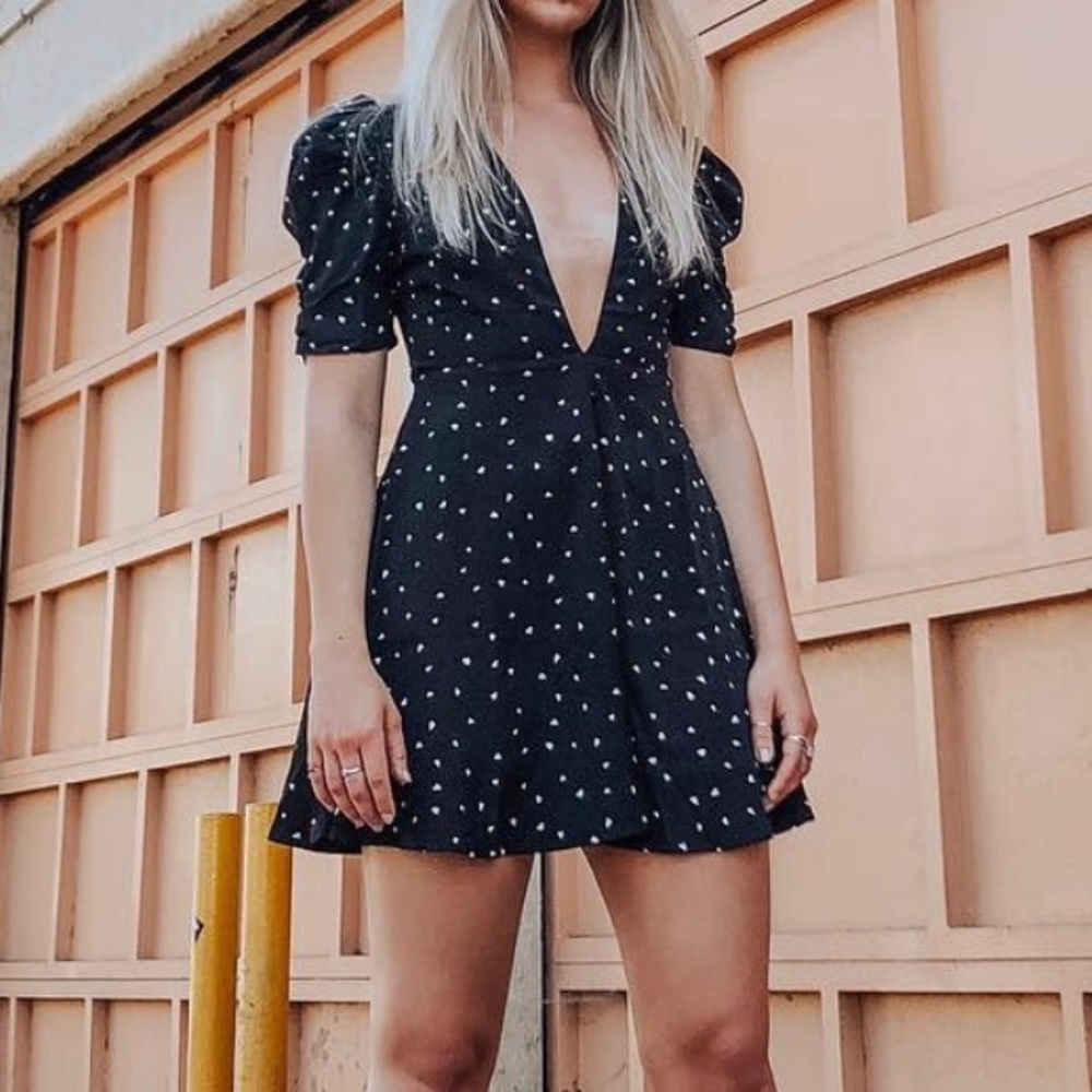 LIONESS - HEART POLKADOT DEEP V DRESS - SIZE SMALL
